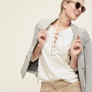 J. Crew Ivory Lace Up Top